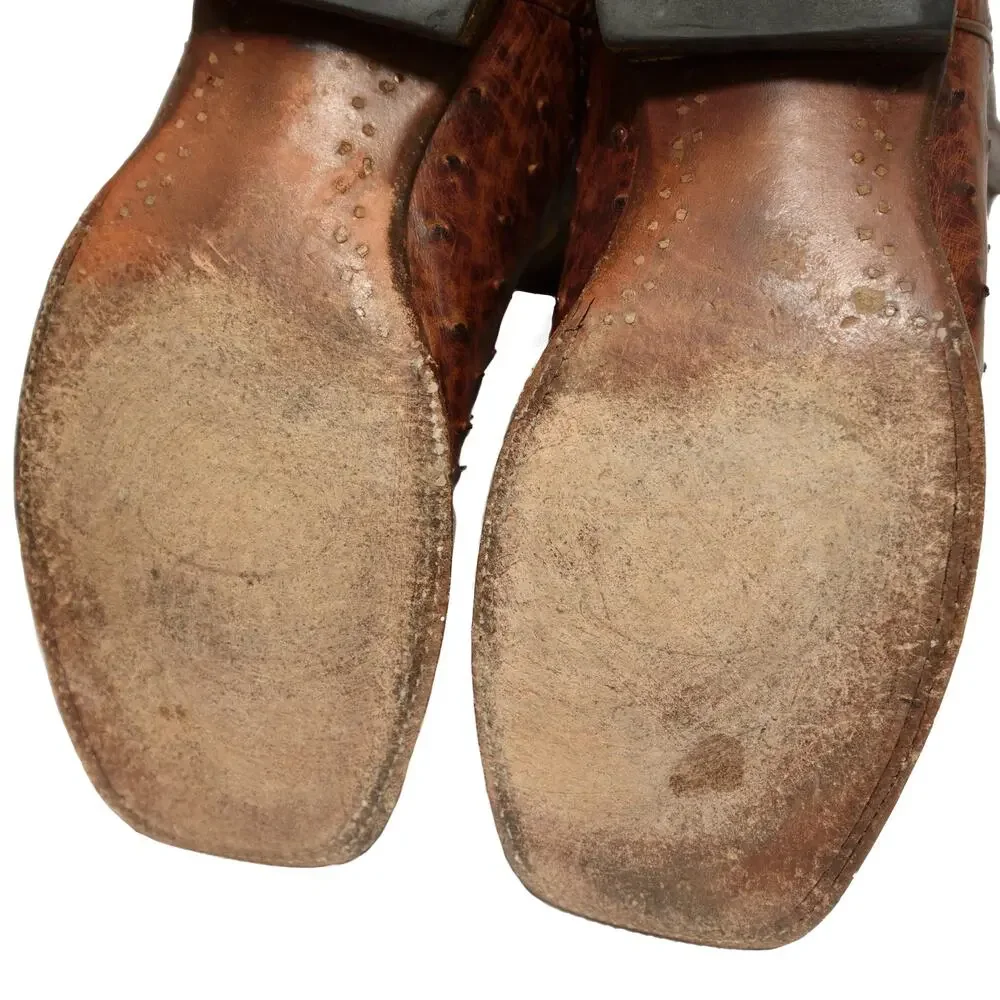 El Dorado Handmade Full Quill Ostrich Broad Square Toe Stockman Cowboy Boots 12
